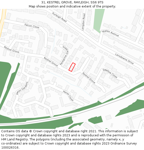 31, KESTREL GROVE, RAYLEIGH, SS6 9TS: Location map and indicative extent of plot