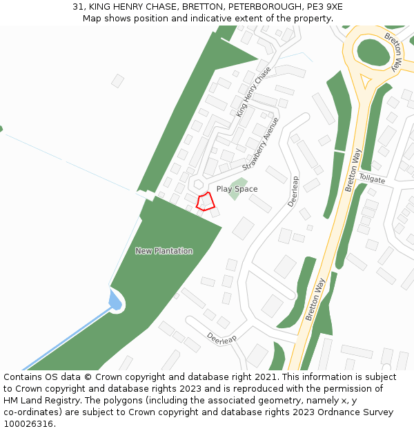 31, KING HENRY CHASE, BRETTON, PETERBOROUGH, PE3 9XE: Location map and indicative extent of plot