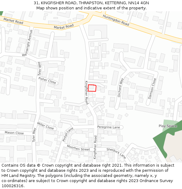 31, KINGFISHER ROAD, THRAPSTON, KETTERING, NN14 4GN: Location map and indicative extent of plot