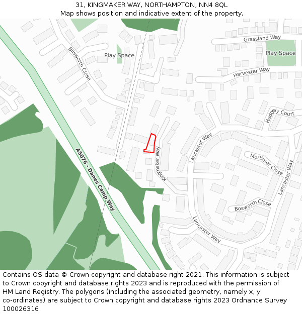 31, KINGMAKER WAY, NORTHAMPTON, NN4 8QL: Location map and indicative extent of plot