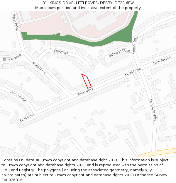 31, KINGS DRIVE, LITTLEOVER, DERBY, DE23 6EW: Location map and indicative extent of plot