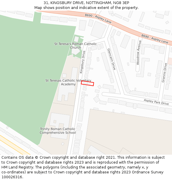31, KINGSBURY DRIVE, NOTTINGHAM, NG8 3EP: Location map and indicative extent of plot