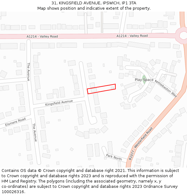 31, KINGSFIELD AVENUE, IPSWICH, IP1 3TA: Location map and indicative extent of plot