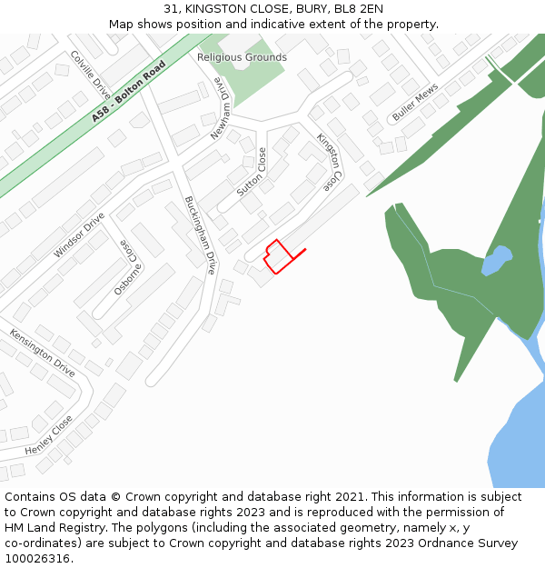 31, KINGSTON CLOSE, BURY, BL8 2EN: Location map and indicative extent of plot