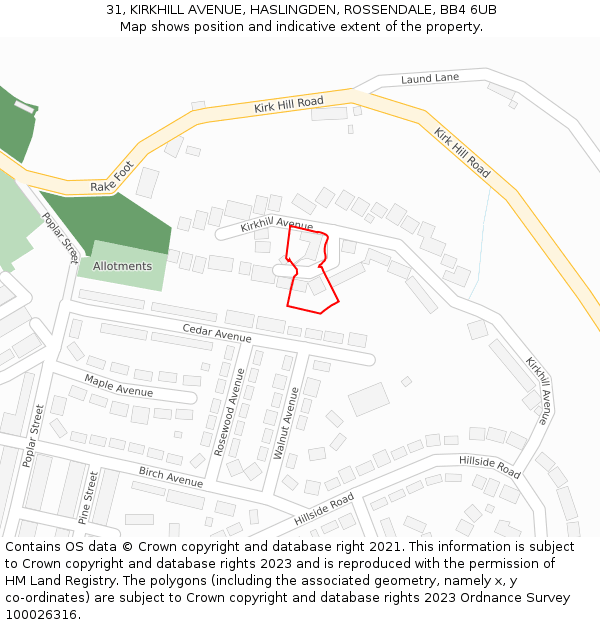 31, KIRKHILL AVENUE, HASLINGDEN, ROSSENDALE, BB4 6UB: Location map and indicative extent of plot