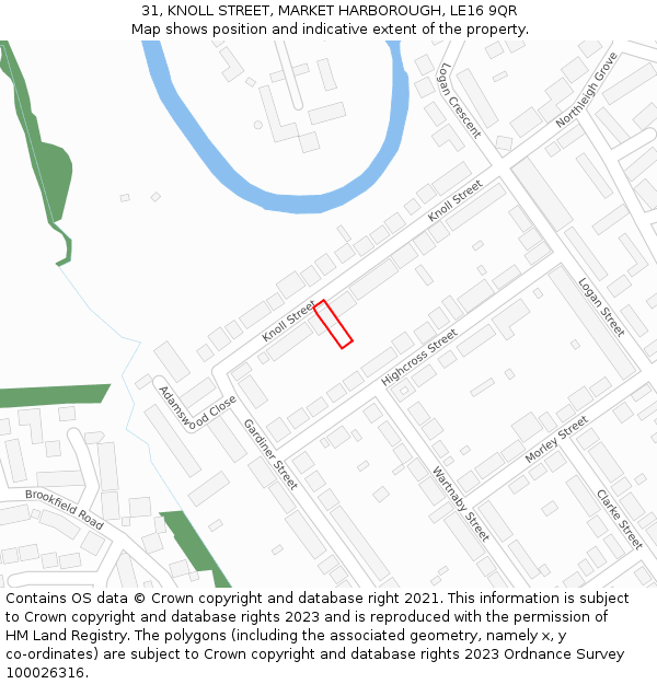 31, KNOLL STREET, MARKET HARBOROUGH, LE16 9QR: Location map and indicative extent of plot