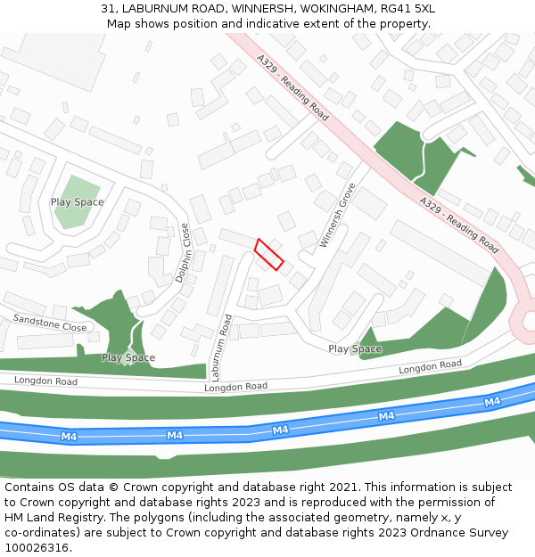 31, LABURNUM ROAD, WINNERSH, WOKINGHAM, RG41 5XL: Location map and indicative extent of plot