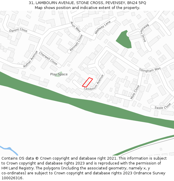 31, LAMBOURN AVENUE, STONE CROSS, PEVENSEY, BN24 5PQ: Location map and indicative extent of plot