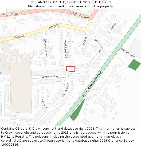 31, LANGRICK AVENUE, HOWDEN, GOOLE, DN14 7SS: Location map and indicative extent of plot