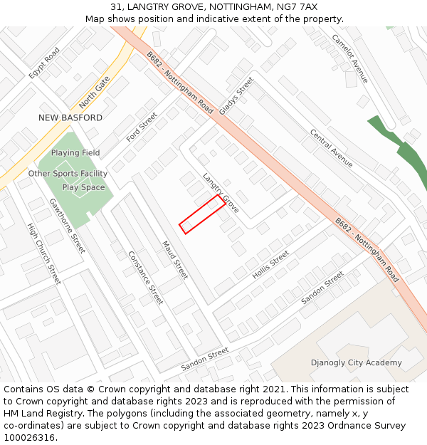 31, LANGTRY GROVE, NOTTINGHAM, NG7 7AX: Location map and indicative extent of plot