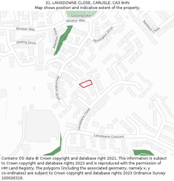 31, LANSDOWNE CLOSE, CARLISLE, CA3 9HN: Location map and indicative extent of plot