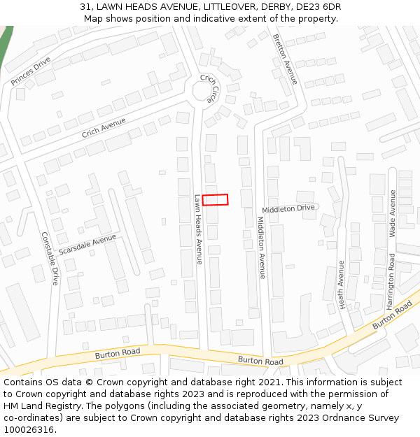 31, LAWN HEADS AVENUE, LITTLEOVER, DERBY, DE23 6DR: Location map and indicative extent of plot