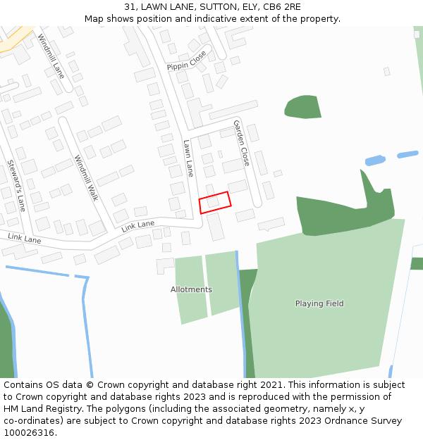 31, LAWN LANE, SUTTON, ELY, CB6 2RE: Location map and indicative extent of plot