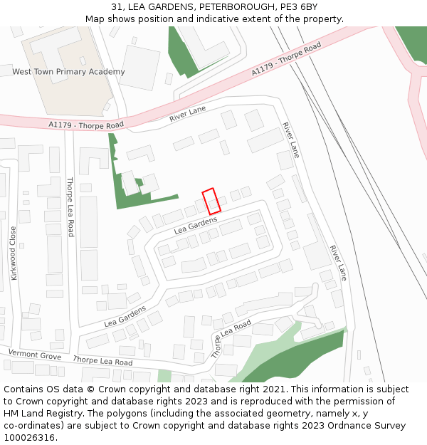 31, LEA GARDENS, PETERBOROUGH, PE3 6BY: Location map and indicative extent of plot