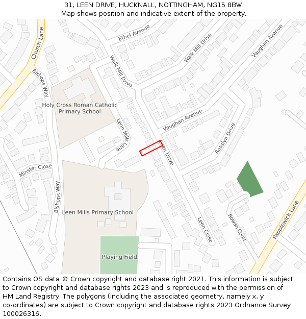 31, LEEN DRIVE, HUCKNALL, NOTTINGHAM, NG15 8BW: Location map and indicative extent of plot