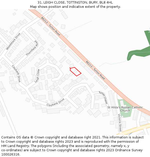 31, LEIGH CLOSE, TOTTINGTON, BURY, BL8 4HL: Location map and indicative extent of plot