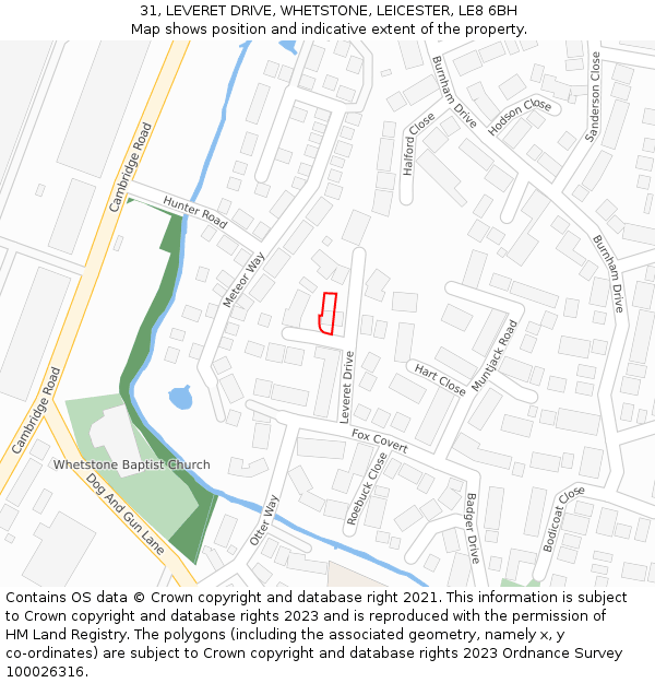 31, LEVERET DRIVE, WHETSTONE, LEICESTER, LE8 6BH: Location map and indicative extent of plot