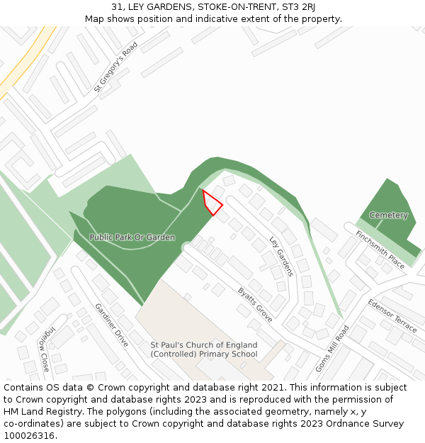 31, LEY GARDENS, STOKE-ON-TRENT, ST3 2RJ: Location map and indicative extent of plot
