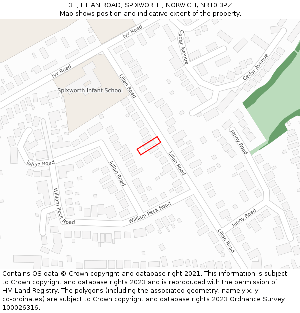 31, LILIAN ROAD, SPIXWORTH, NORWICH, NR10 3PZ: Location map and indicative extent of plot