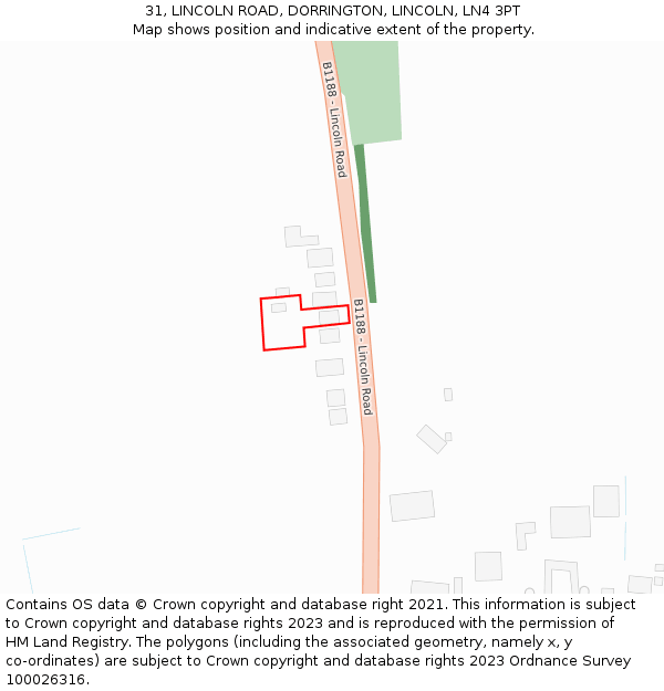 31, LINCOLN ROAD, DORRINGTON, LINCOLN, LN4 3PT: Location map and indicative extent of plot