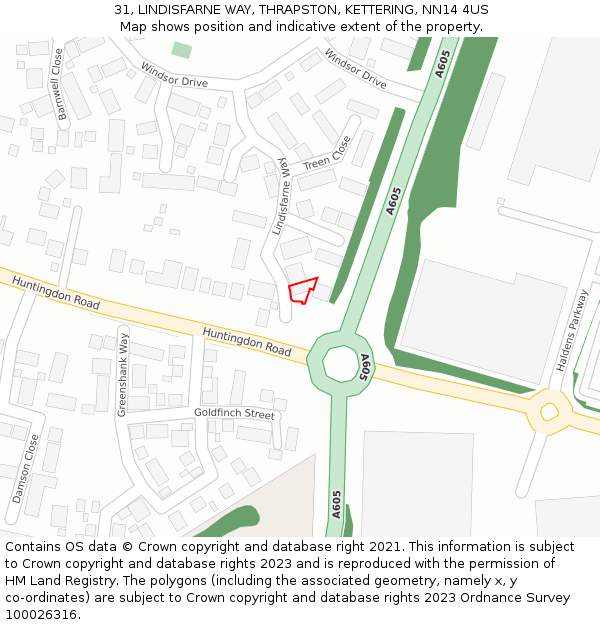 31, LINDISFARNE WAY, THRAPSTON, KETTERING, NN14 4US: Location map and indicative extent of plot
