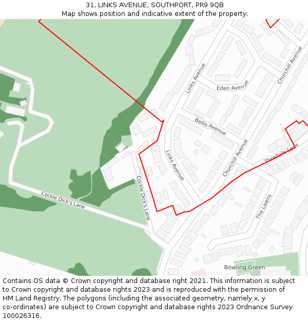 31, LINKS AVENUE, SOUTHPORT, PR9 9QB: Location map and indicative extent of plot