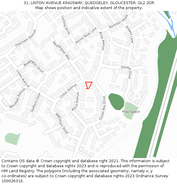 31, LINTON AVENUE KINGSWAY, QUEDGELEY, GLOUCESTER, GL2 2DR: Location map and indicative extent of plot