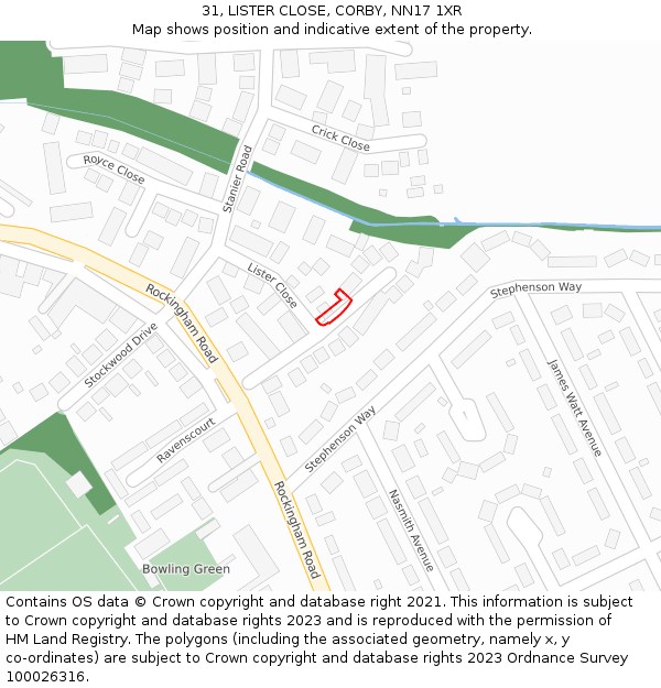 31, LISTER CLOSE, CORBY, NN17 1XR: Location map and indicative extent of plot