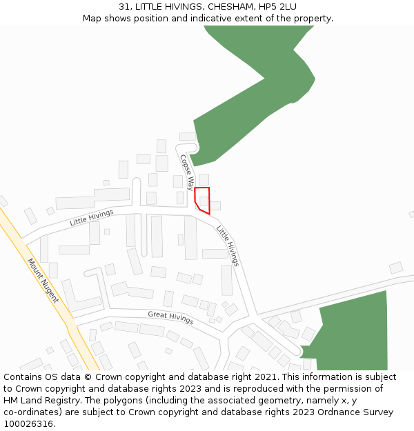 31, LITTLE HIVINGS, CHESHAM, HP5 2LU: Location map and indicative extent of plot