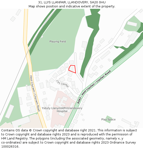 31, LLYS LLANFAIR, LLANDOVERY, SA20 0HU: Location map and indicative extent of plot