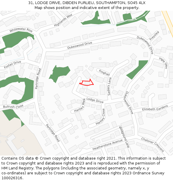 31, LODGE DRIVE, DIBDEN PURLIEU, SOUTHAMPTON, SO45 4LX: Location map and indicative extent of plot