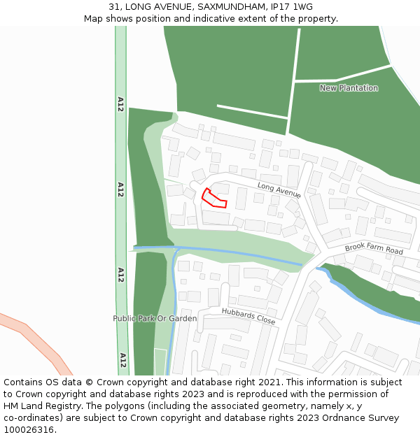 31, LONG AVENUE, SAXMUNDHAM, IP17 1WG: Location map and indicative extent of plot