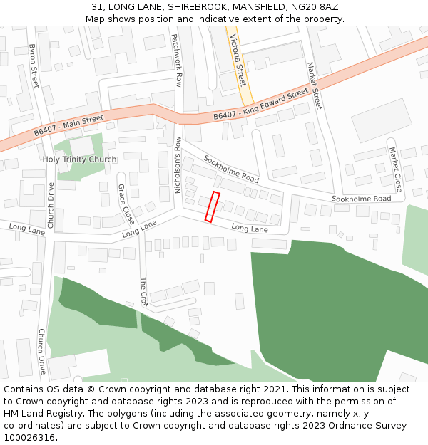 31, LONG LANE, SHIREBROOK, MANSFIELD, NG20 8AZ: Location map and indicative extent of plot