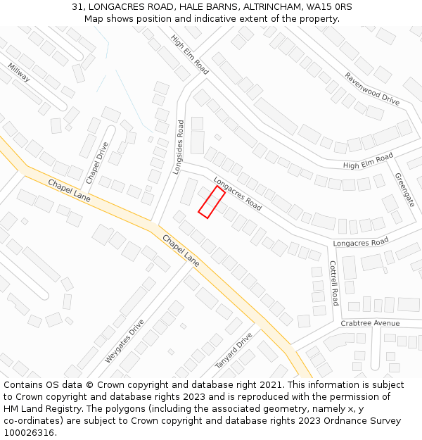 31, LONGACRES ROAD, HALE BARNS, ALTRINCHAM, WA15 0RS: Location map and indicative extent of plot