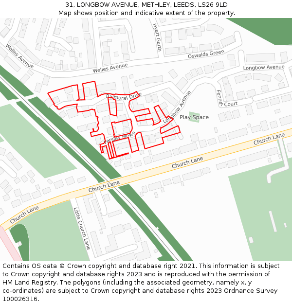31, LONGBOW AVENUE, METHLEY, LEEDS, LS26 9LD: Location map and indicative extent of plot