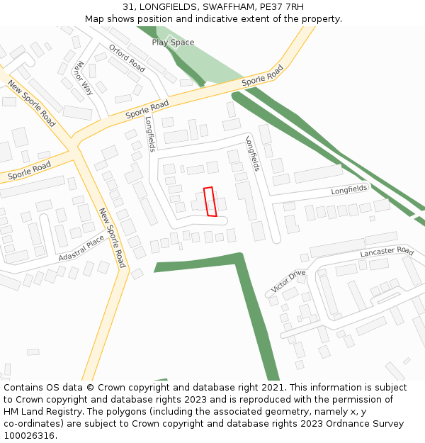 31, LONGFIELDS, SWAFFHAM, PE37 7RH: Location map and indicative extent of plot