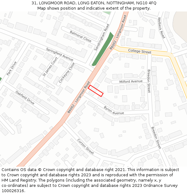31, LONGMOOR ROAD, LONG EATON, NOTTINGHAM, NG10 4FQ: Location map and indicative extent of plot