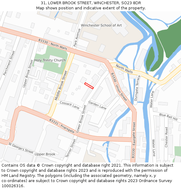 31, LOWER BROOK STREET, WINCHESTER, SO23 8DR: Location map and indicative extent of plot