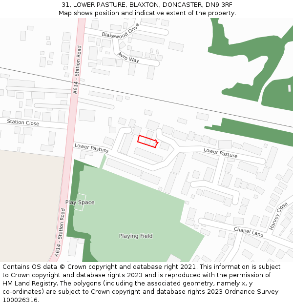31, LOWER PASTURE, BLAXTON, DONCASTER, DN9 3RF: Location map and indicative extent of plot