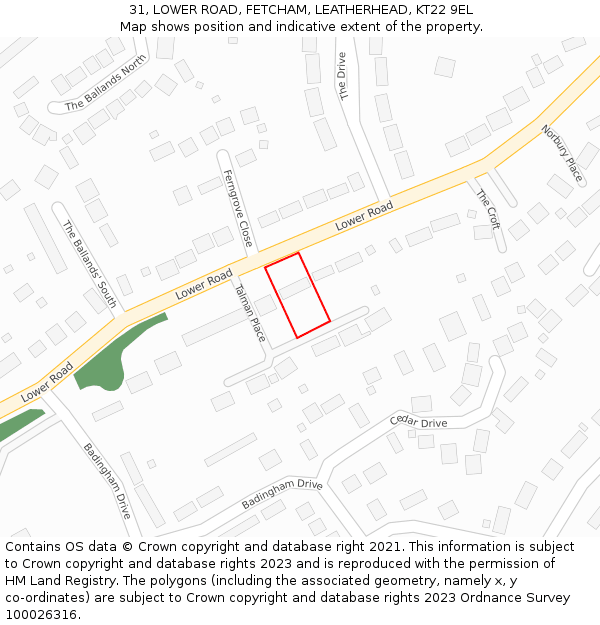 31, LOWER ROAD, FETCHAM, LEATHERHEAD, KT22 9EL: Location map and indicative extent of plot