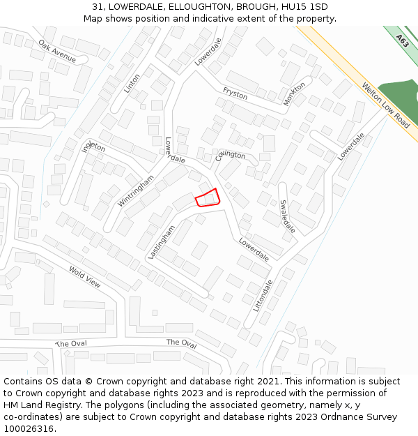 31, LOWERDALE, ELLOUGHTON, BROUGH, HU15 1SD: Location map and indicative extent of plot
