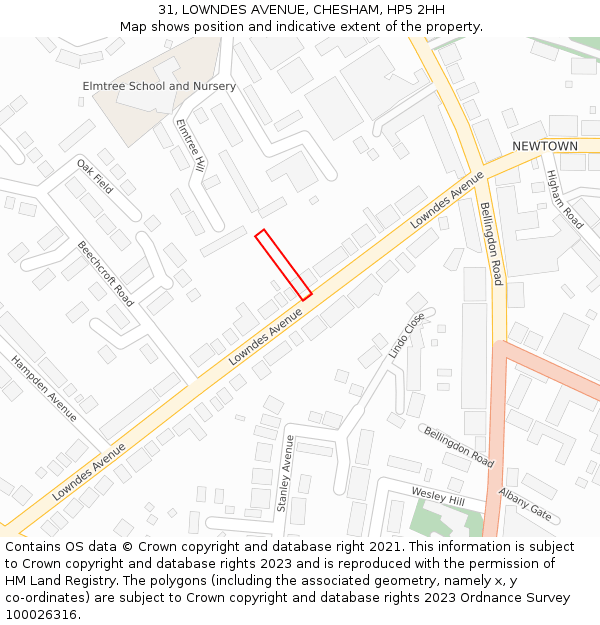 31, LOWNDES AVENUE, CHESHAM, HP5 2HH: Location map and indicative extent of plot