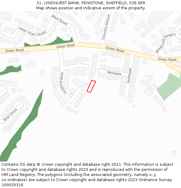 31, LYNDHURST BANK, PENISTONE, SHEFFIELD, S36 6ER: Location map and indicative extent of plot