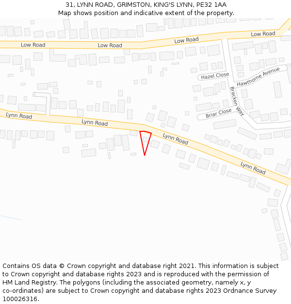 31, LYNN ROAD, GRIMSTON, KING'S LYNN, PE32 1AA: Location map and indicative extent of plot