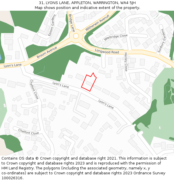 31, LYONS LANE, APPLETON, WARRINGTON, WA4 5JH: Location map and indicative extent of plot