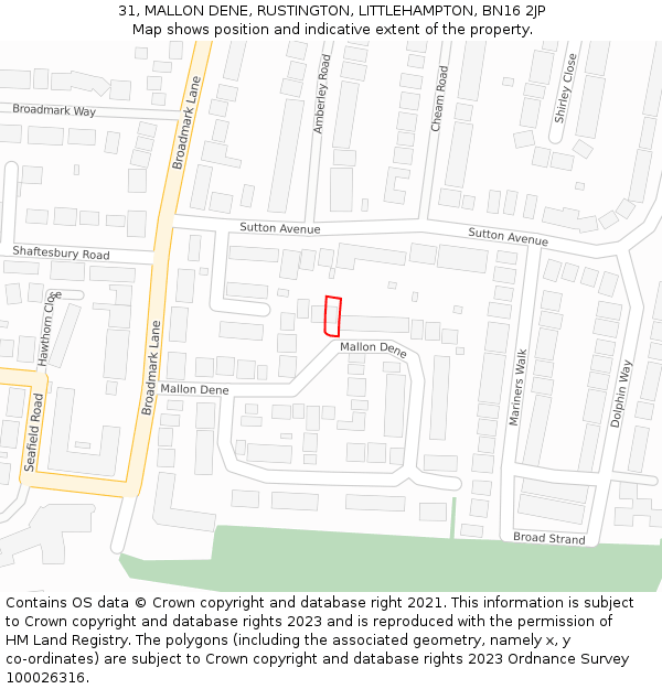 31, MALLON DENE, RUSTINGTON, LITTLEHAMPTON, BN16 2JP: Location map and indicative extent of plot