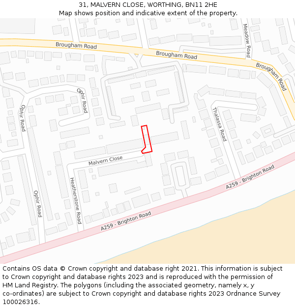 31, MALVERN CLOSE, WORTHING, BN11 2HE: Location map and indicative extent of plot