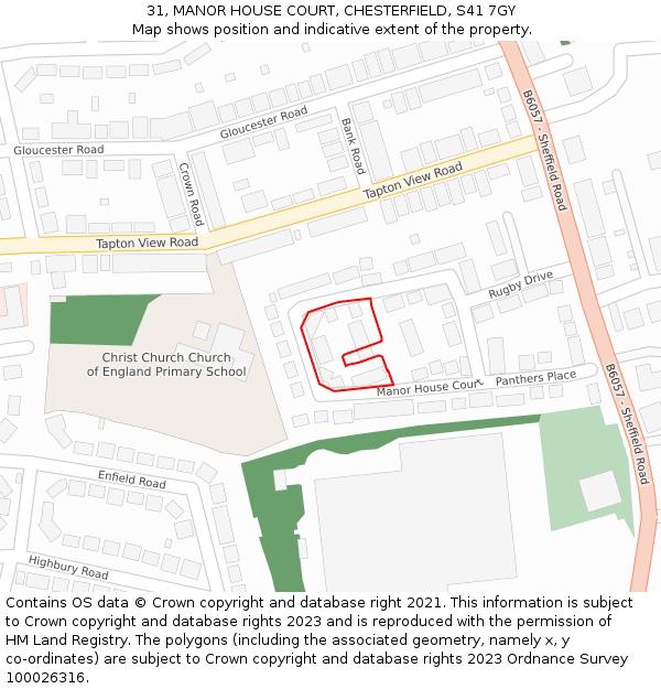 31, MANOR HOUSE COURT, CHESTERFIELD, S41 7GY: Location map and indicative extent of plot