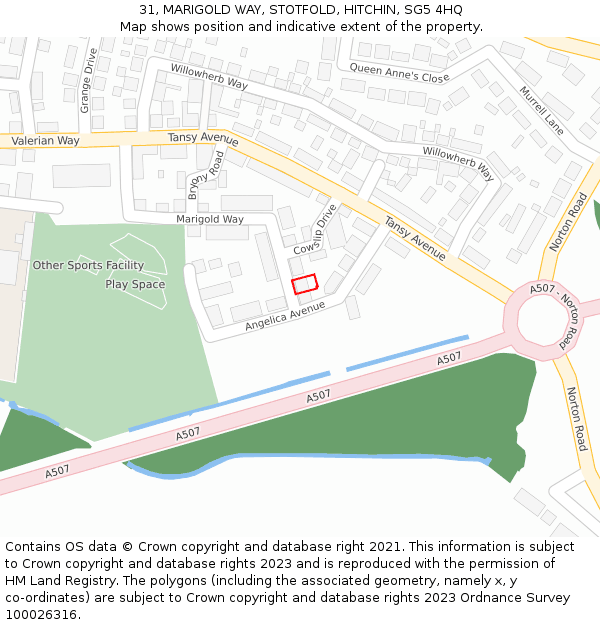 31, MARIGOLD WAY, STOTFOLD, HITCHIN, SG5 4HQ: Location map and indicative extent of plot