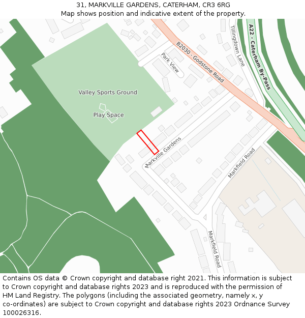 31, MARKVILLE GARDENS, CATERHAM, CR3 6RG: Location map and indicative extent of plot